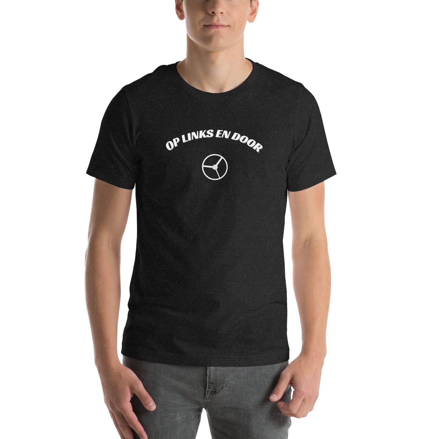 Op links en door Uniseks T-shirt print voor en achteren