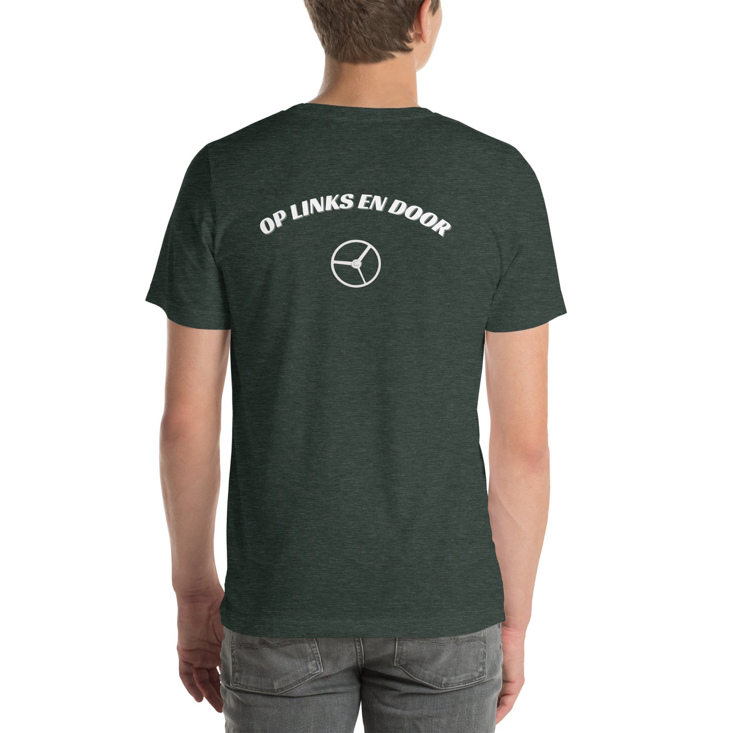 Op links en door Uniseks T-shirt print voor en achteren