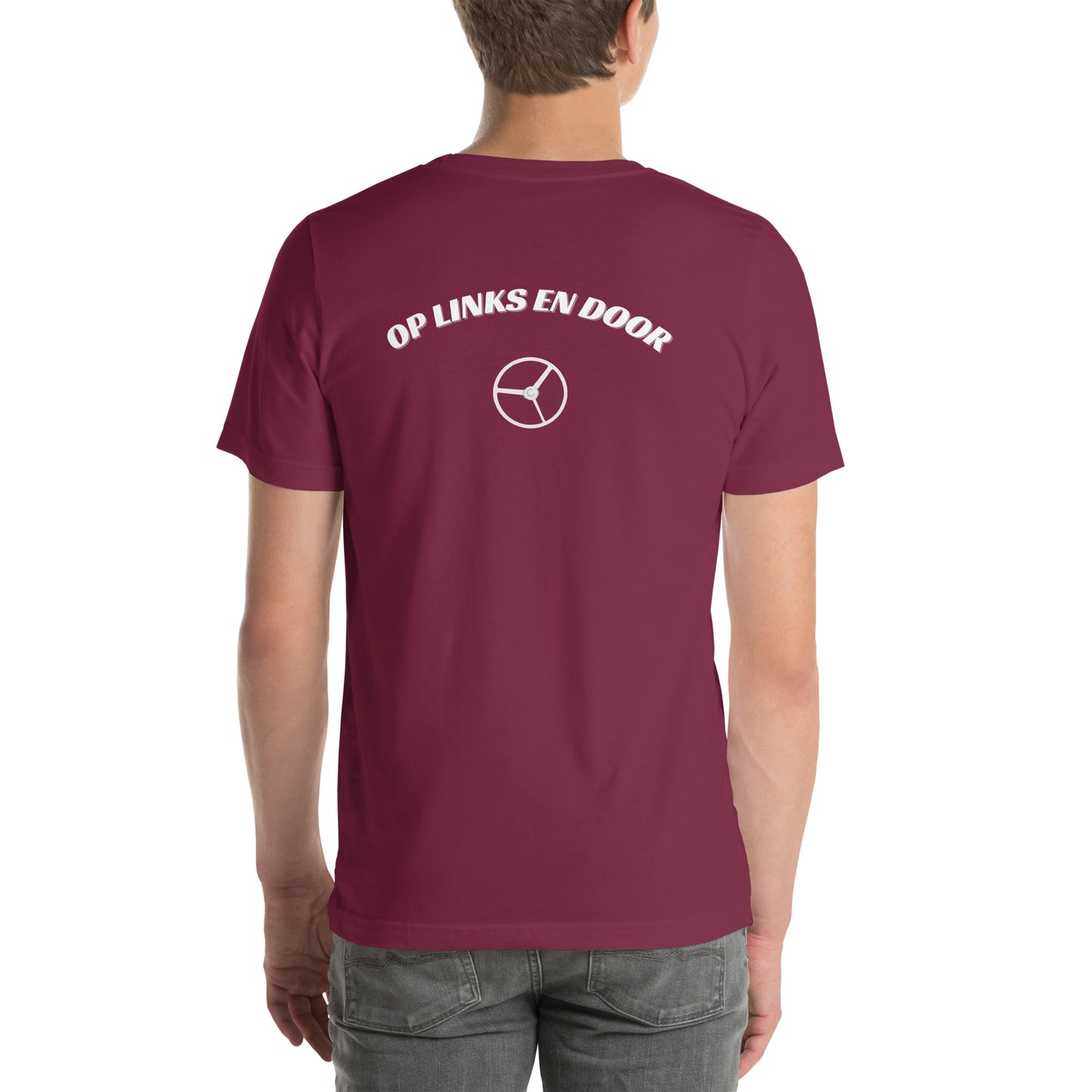 Op links en door Uniseks T-shirt print voor en achteren