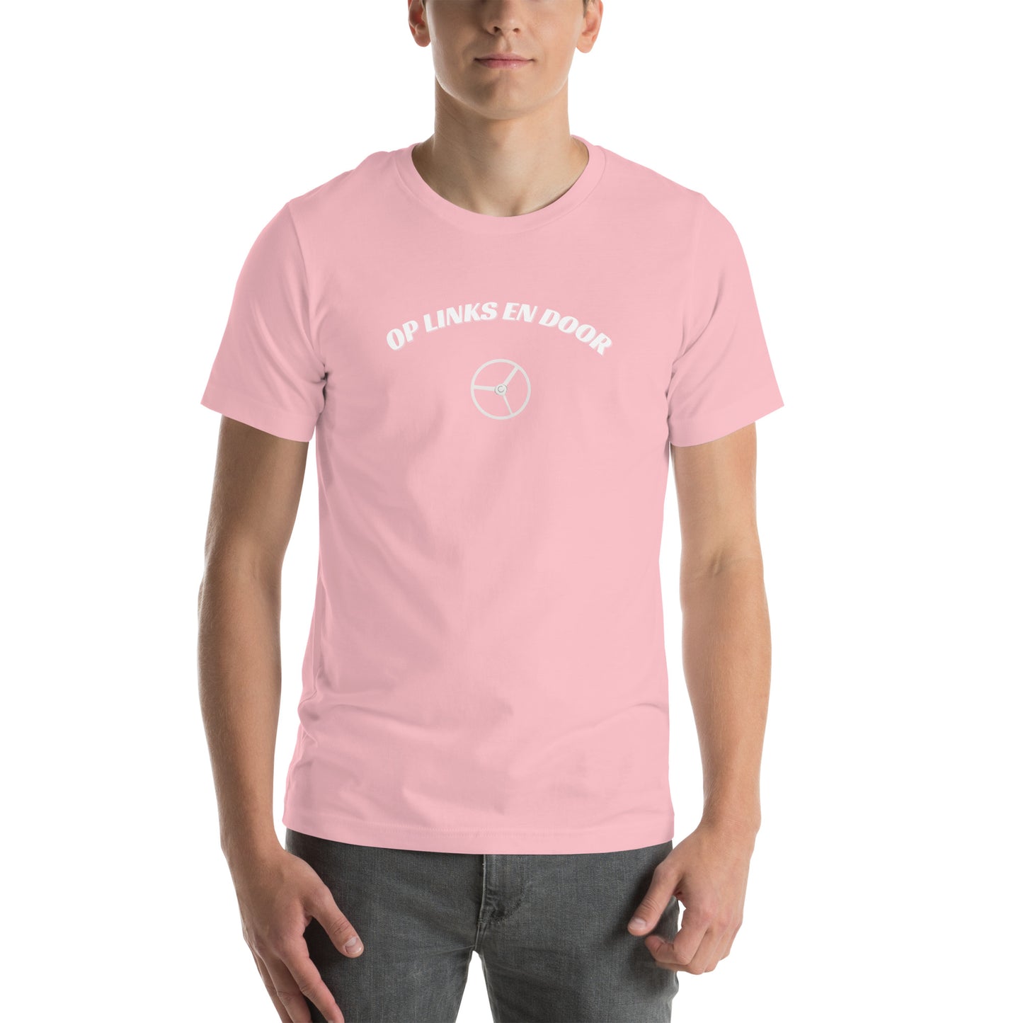 Op links en door Uniseks T-shirt print voor en achteren